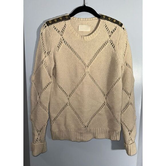 Zadig & Voltaire cream alpaca wool sweater with leather snap placket size small - Picture 1 of 8